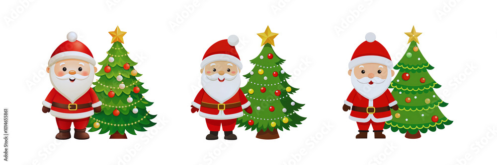 Cute Santa Claus with tree, Christmas day special set off against a Transparent background Cute Santa Claus with tree, Christmas day special set off against a Transparent background