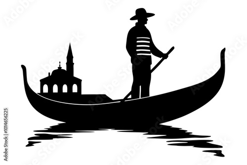 Italian Gondola A Silhouette of a Gondola with a Gondolier Vector Illustration