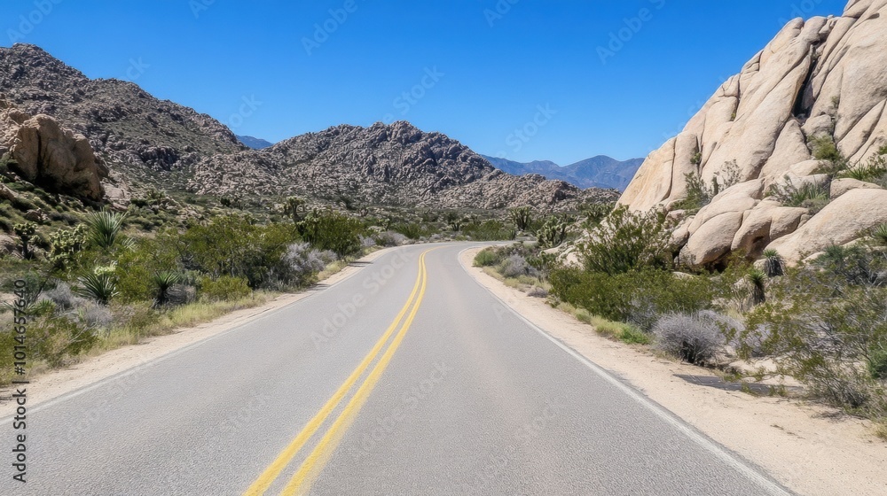 Open Road Through Desert Landscape, AI Open Road Through Desert Landscape, AI