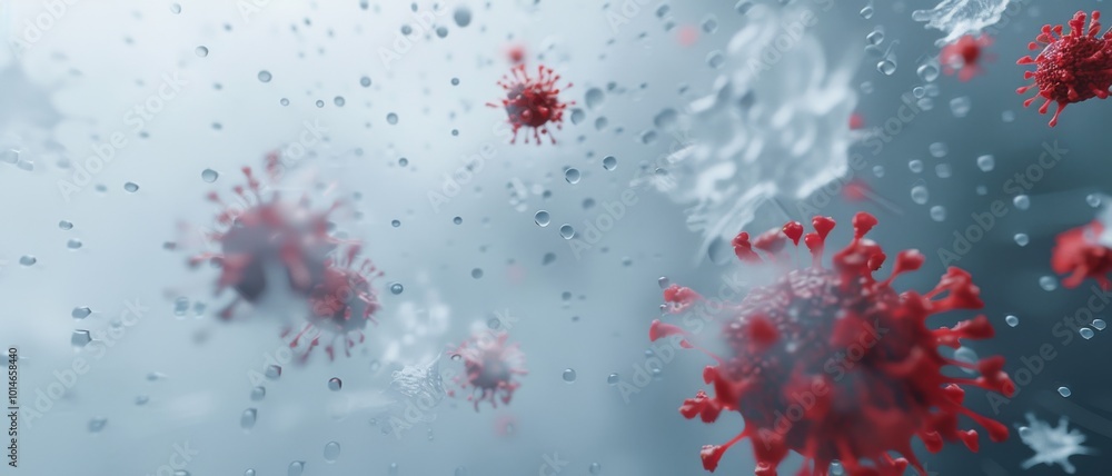 Vibrant red particles floating in a misty atmosphere evoke a sense of mystery and scientific curiosity, symbolic of microscopic wonders and unseen life. Vibrant red particles floating in a misty atmosphere evoke a sense of mystery and scientific curiosity, symbolic of microscopic wonders and unseen life.