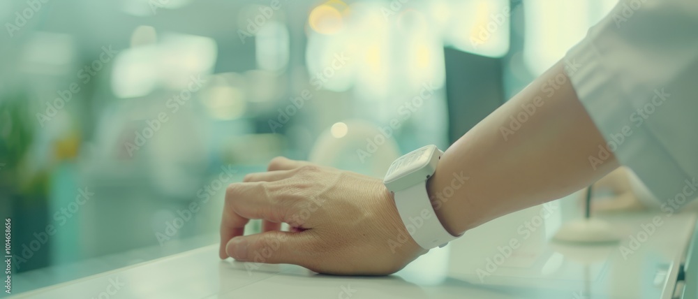 A hand wearing a white smartwatch rests on a sleek white surface in a bright setting, symbolizing modern lifestyle and connectivity. A hand wearing a white smartwatch rests on a sleek white surface in a bright setting, symbolizing modern lifestyle and connectivity.