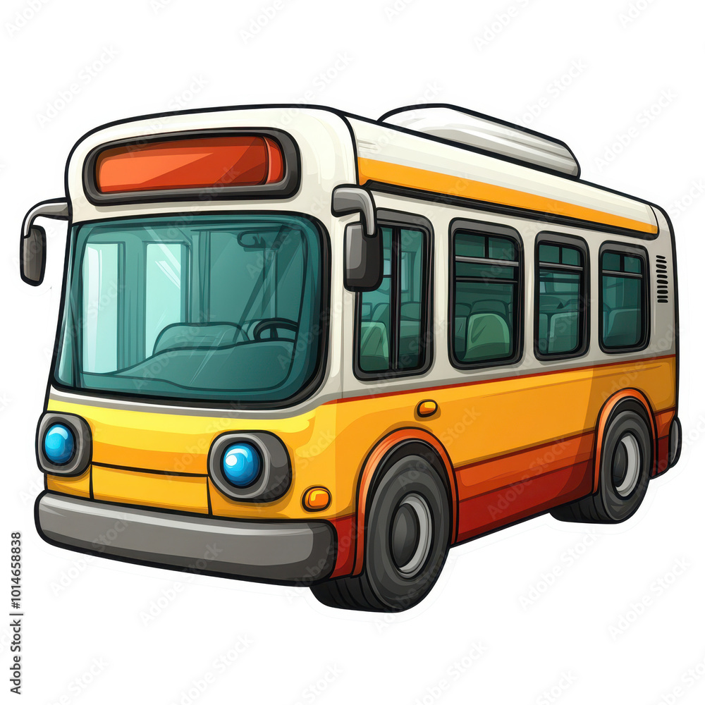 Colorful cartoon-style bus with bright yellow and orange tones. Colorful cartoon-style bus with bright yellow and orange tones.
