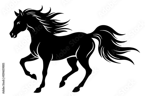 Silhouette of a Majestic Arabian Horse in Motion Vector Illustration