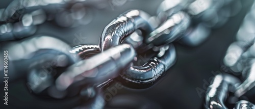 Gleaming, interlinked chains symbolize strength and connection, captured in pristine detail against a subtle background for an impressive industrial look.