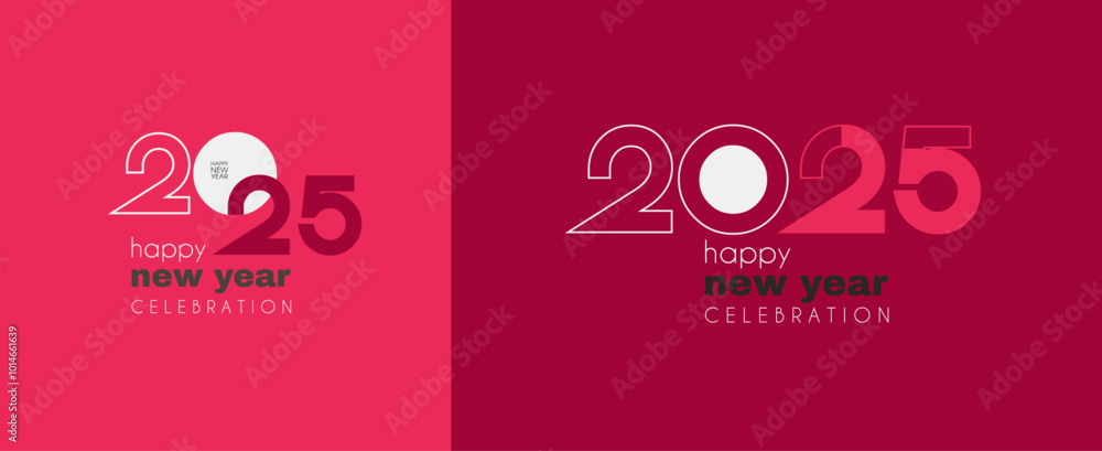 Happy New 2025 Year logo celebration and card template. Minimal design. 2025 text for header and calendar Happy New 2025 Year logo celebration and card template. Minimal design. 2025 text for header and calendar