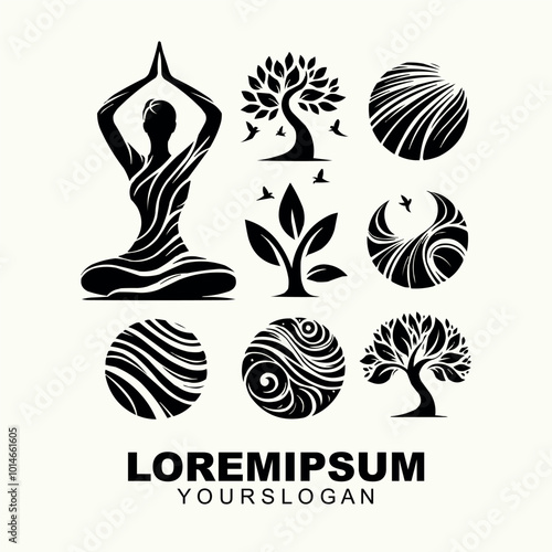 Nature Creative Human Body Meditation yoga logo on white background
