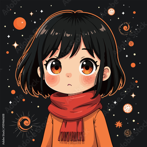 Anime Girl with Orange Scarf