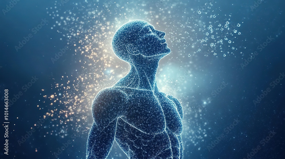 Human body made from atoms and particles spread in the air, daylight background, Generative Ai
Human body made from atoms and particles spread in the air, daylight background, Generative Ai