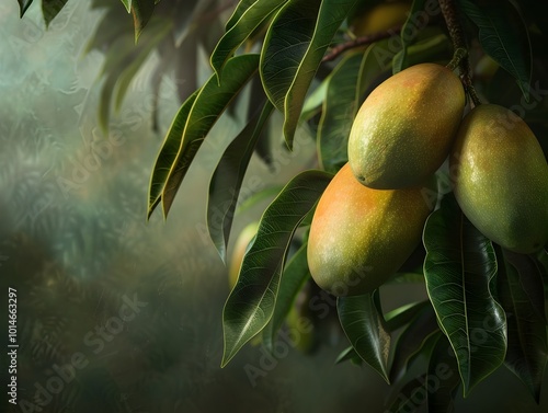 Dramatic Mango Tree Close up with Lush Evocative Lighting and Atmosphere photo