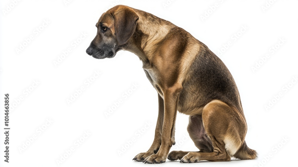 Bavarian Mountain Scent Hound sits attentively with its strong physique and smooth coat, highlighting its noble lineage and calm demeanor while isolated on a white backdrop. Bavarian Mountain Scent Hound sits attentively with its strong physique and smooth coat, highlighting its noble lineage and calm demeanor while isolated on a white backdrop.