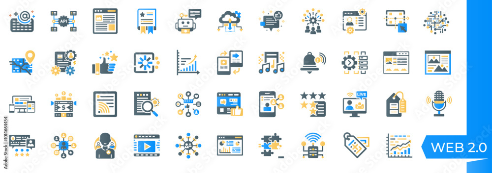 web 2.0 concepts set colorful flat design icons, social media communication e-commerce, innovation creativity devices apps web 2.0 concepts set colorful flat design icons, social media communication e-commerce, innovation creativity devices apps
