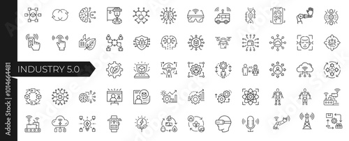 industry 5.0 technology concept icon set, robots computing Cloud Collaborative Big data