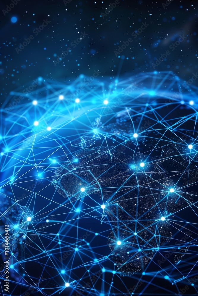 Fototapeta premium A digital representation of global network connections, showcasing international communication and data exchange across the world.
