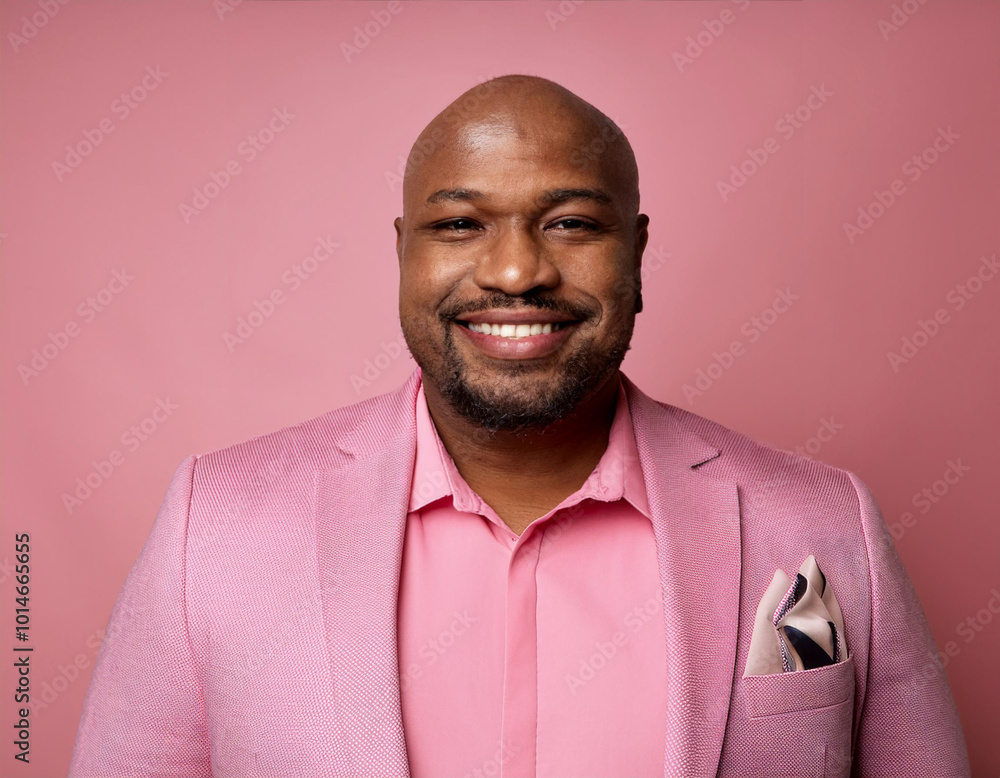 Man Wearing Pink Suit Against Studio Background Man Wearing Pink Suit Against Studio Background