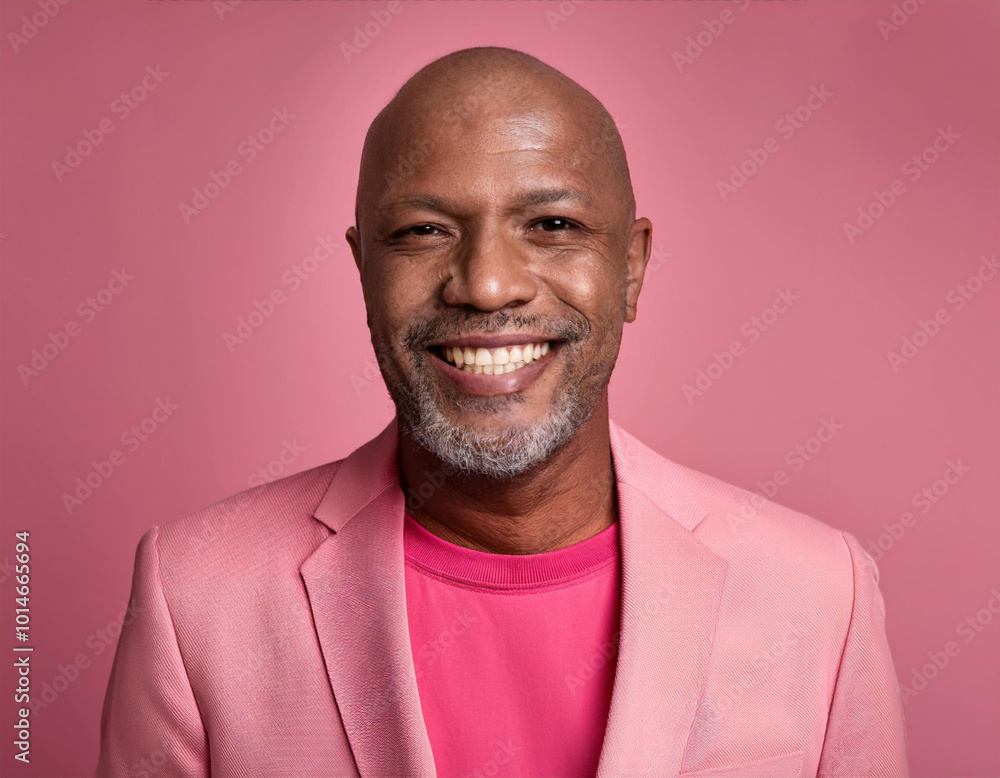 Man Wearing Pink Suit Against Studio Background Man Wearing Pink Suit Against Studio Background