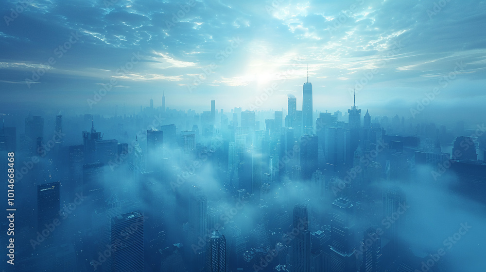 City in fog close-up City in fog close-up