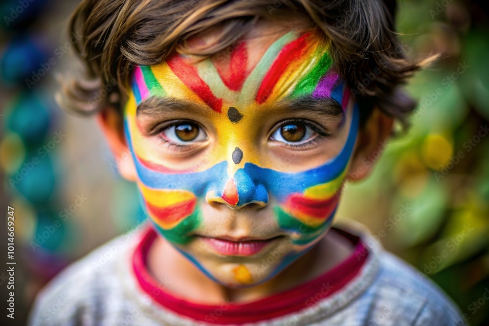 A young boy with face paint on his face A young boy with face paint on his face