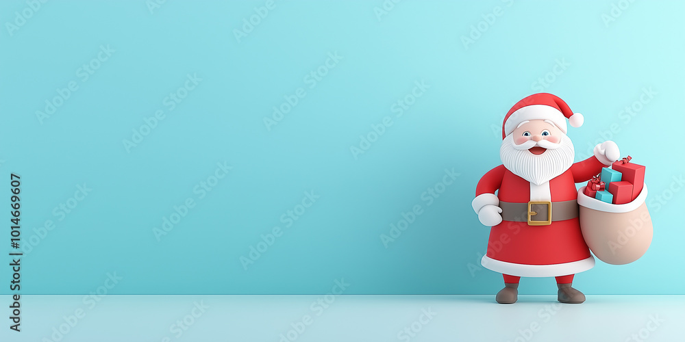 Kleiner lustiger Weihnachtsmann Comicfigur hält Sack mit Geschenke. Freier Platz für Werbetext. Werbebanner Postkarte Weihnachtsgrüsse Kleiner lustiger Weihnachtsmann Comicfigur hält Sack mit Geschenke. Freier Platz für Werbetext. Werbebanner Postkarte Weihnachtsgrüsse