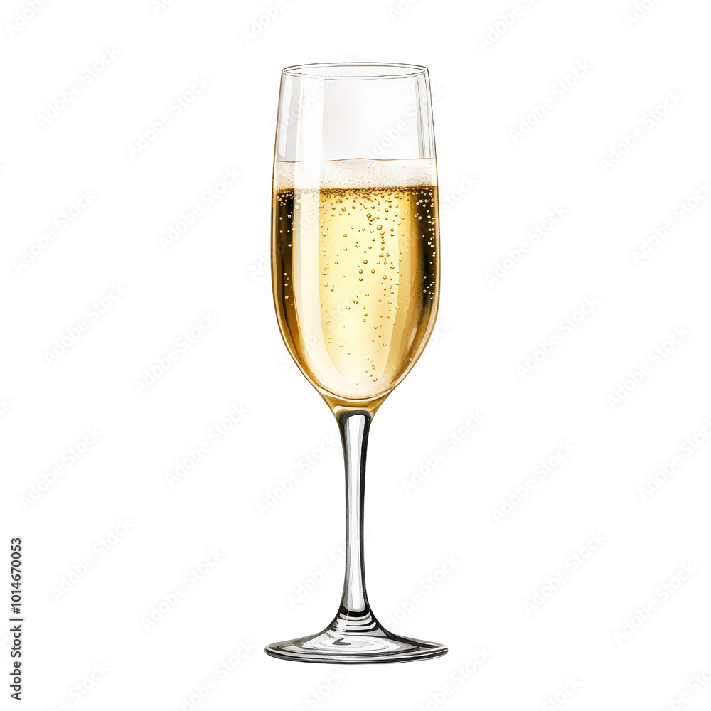 Crystal champagne flute, bubbly liquid, isolated on white, perfect for celebration Crystal champagne flute, bubbly liquid, isolated on white, perfect for celebration