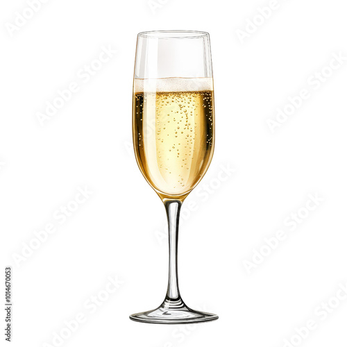 Crystal champagne flute, bubbly liquid, isolated on white, perfect for celebration