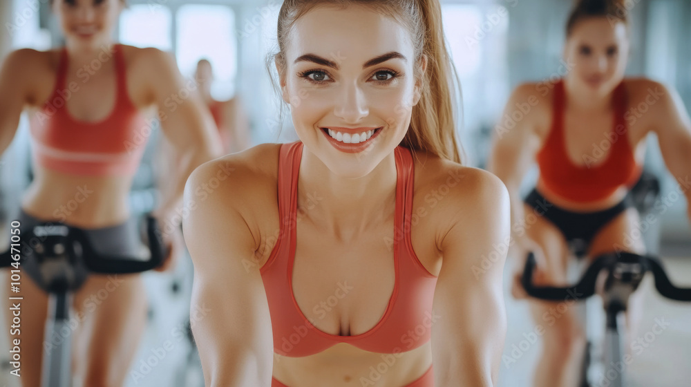 Women in a Spin Class Enjoying a Workout, AI Women in a Spin Class Enjoying a Workout, AI