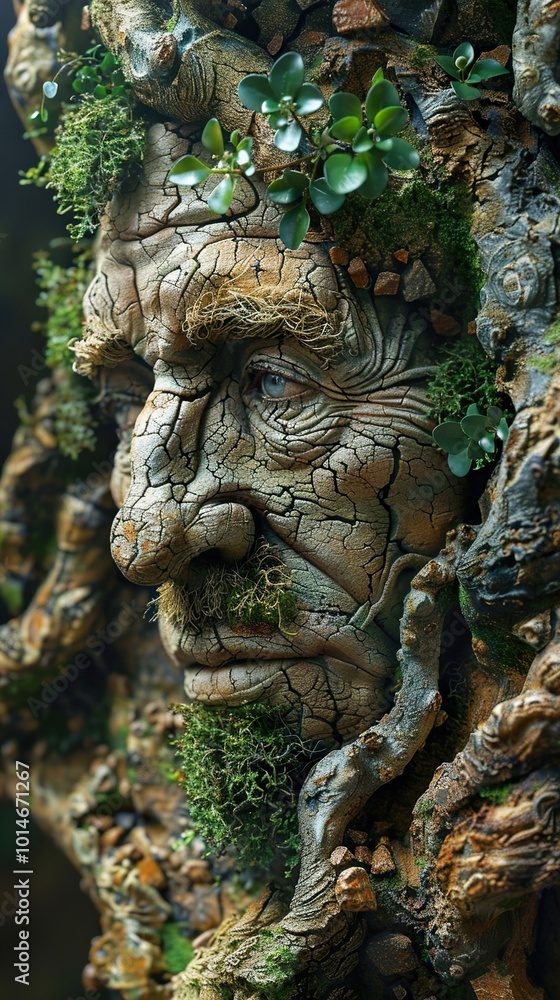 Enchanted Tree Face: A Surreal Nature Sculpture Enchanted Tree Face: A Surreal Nature Sculpture