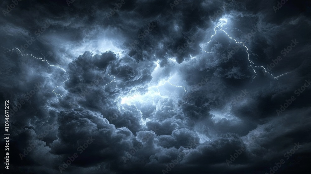 Obraz premium The sky was dark and cloudy, with lightning flashing and thunder booming.