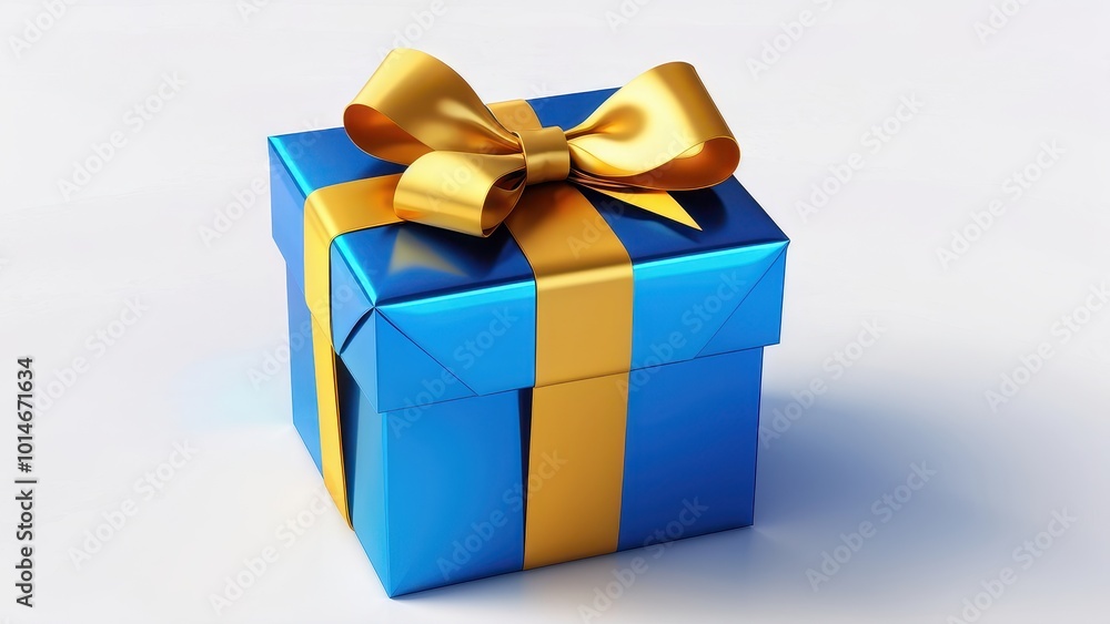 Obraz premium A shiny blue gift box with a yellow ribbon, symbolizing celebration and giving.