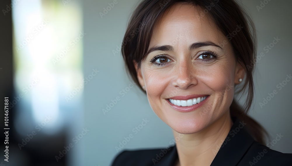 A Close-Up Portrait of a Smiling Woman with Brown Hair A Close-Up Portrait of a Smiling Woman with Brown Hair