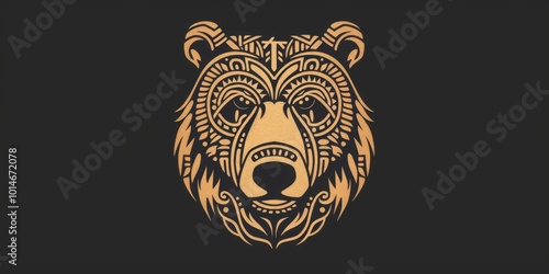 Minimalistic bear head featuring intricate tribal designs. photo