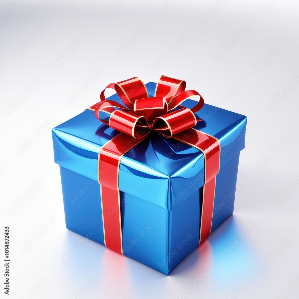 A shiny blue gift box with a red ribbon and bow, symbolizing celebration and giving. A shiny blue gift box with a red ribbon and bow, symbolizing celebration and giving.