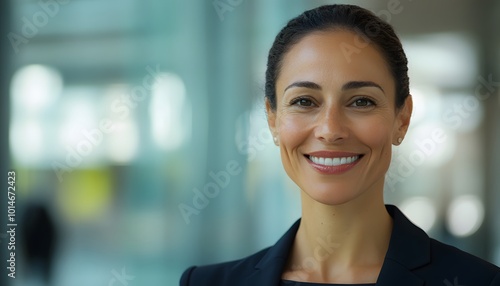 Portrait of a Smiling Woman in a Black Suit