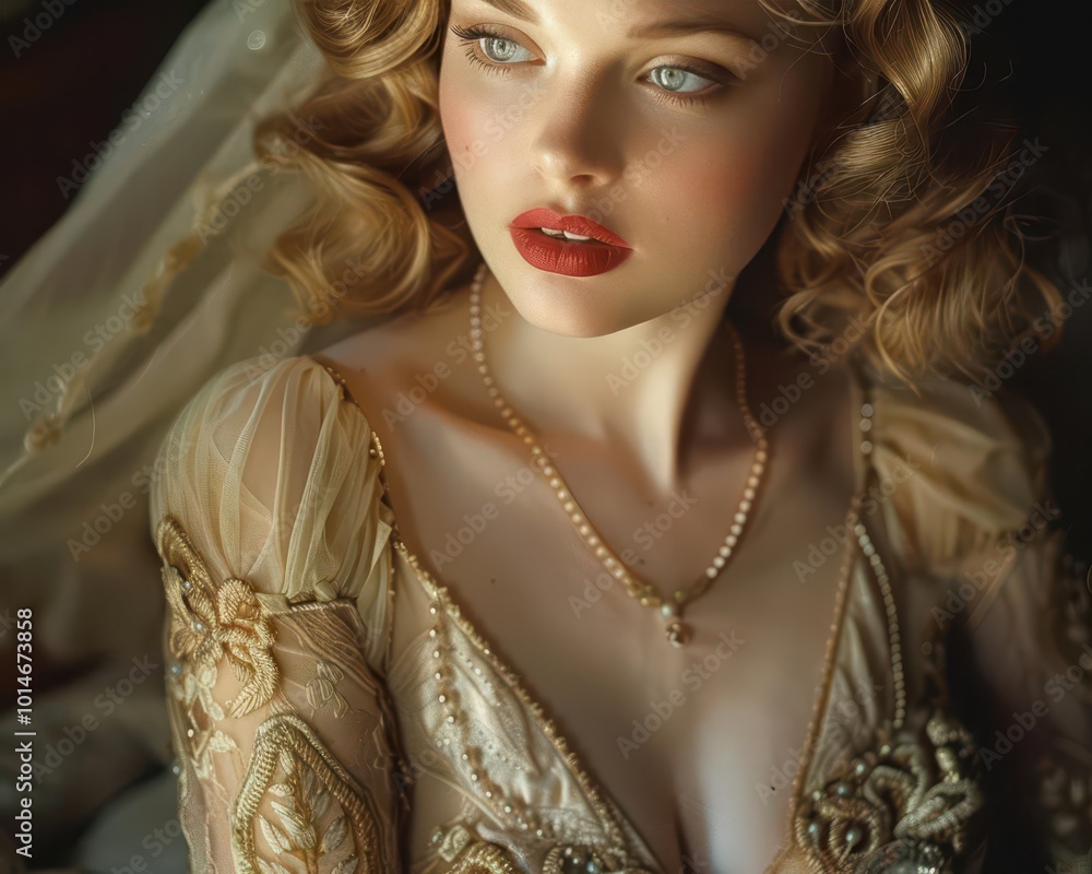Fototapeta premium Hollywood glamour 1930s40s with elegant gowns, historical and luxurious, Fashion, Soft tones, Photograph, Golden Age style