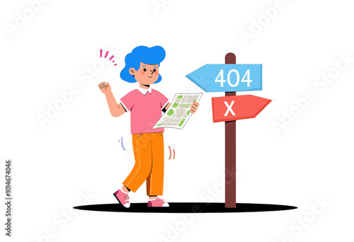 404 Error Illustration - Cartoon Character Lost 
