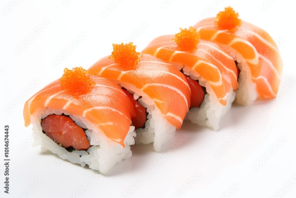 Salmon sushi painted in watercolor on a white background Showing the pattern of the fish Salmon sushi painted in watercolor on a white background Showing the pattern of the fish