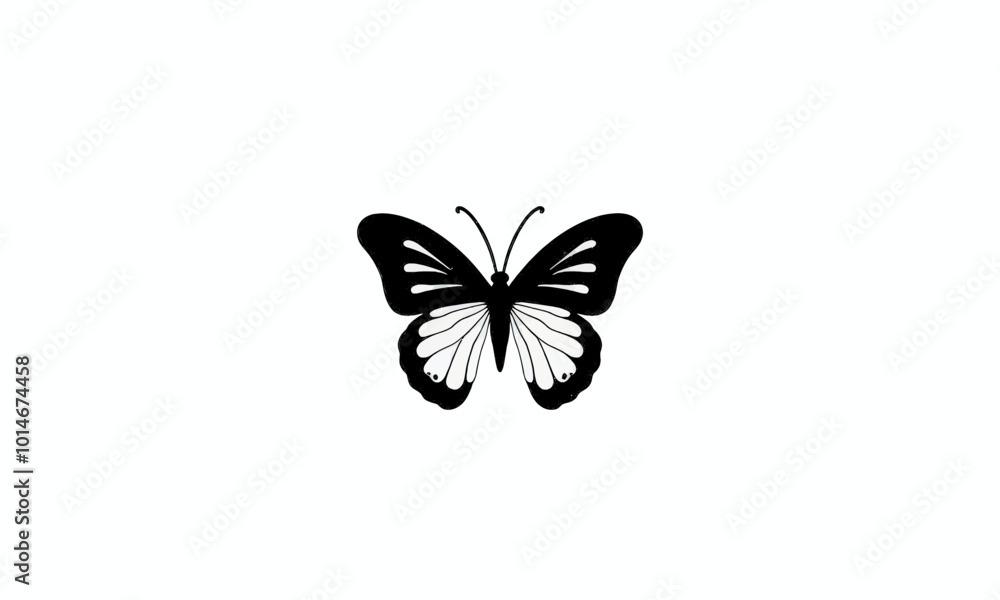 Black Butterfly Silhouette on White Background Black Butterfly Silhouette on White Background