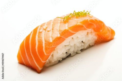 Salmon sushi painted in watercolor on a white background Showing the pattern of the fish