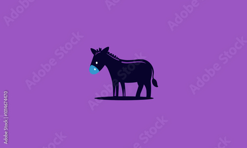 Black Donkey Wearing Mask on Purple Background 
