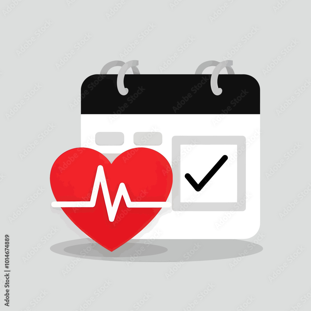 Calendar with Heartbeat and Checkmark 
