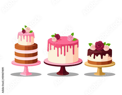 Cakes with Flowers on Stands