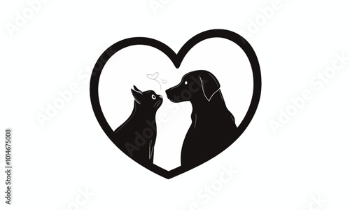 Cat and Dog Heart Shape Silhouette