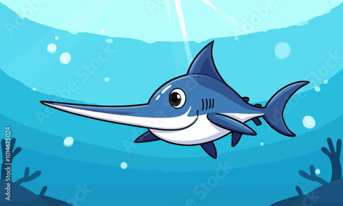 Cartoon Swordfish Underwater Illustration 
