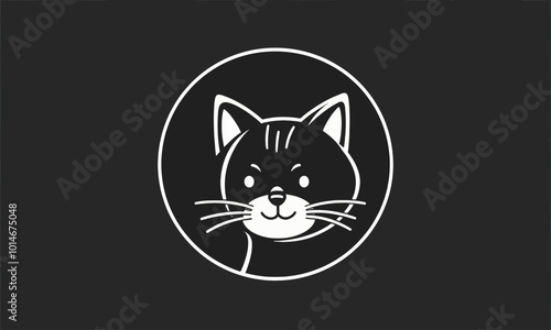 Cat Face in Circle on Black Background 

