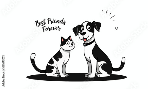 Cat and Dog Best Friends Forever Illustration