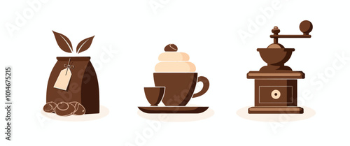 Coffee Beans, Grinder, and Cup Illustration 
