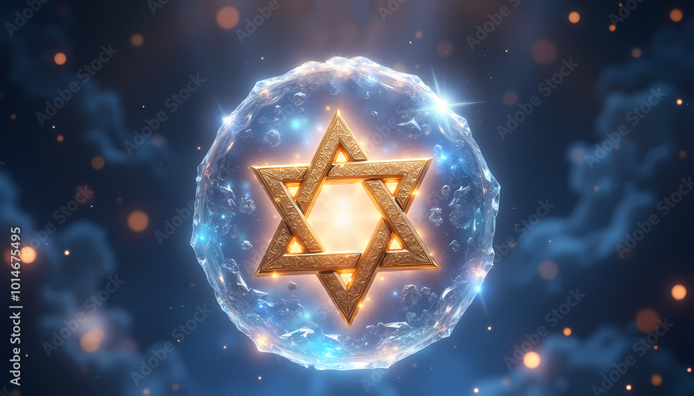 Radiant Star of David encased in a crystal sphere, symbolizing unity and divine protection Radiant Star of David encased in a crystal sphere, symbolizing unity and divine protection
