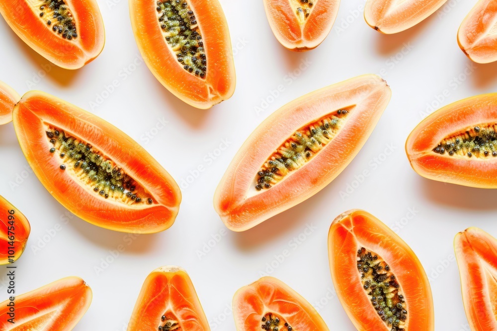 Sliced papaya isolated on a white background showing the texture of the fruit Sliced papaya isolated on a white background showing the texture of the fruit