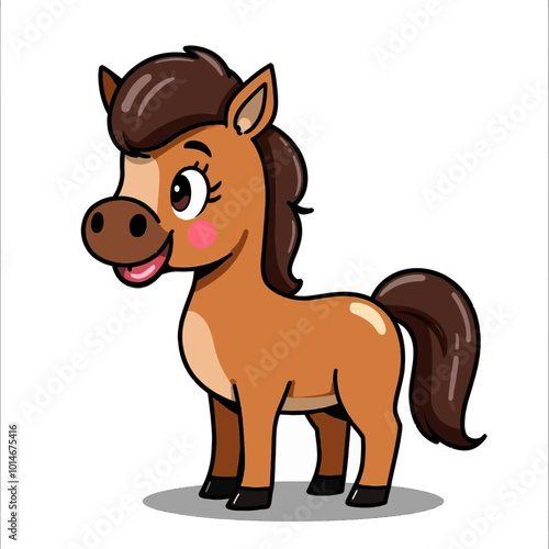 Cute Cartoon Brown Horse Illustration 
