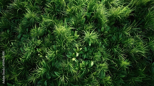 Detailed close up view of a lush verdant and thriving natural background with an abundance of green leaves foliage and plants in a natural organic environment