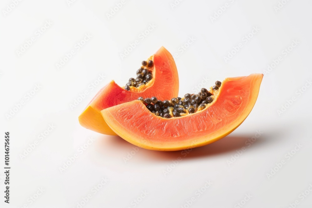 Sliced papaya isolated on a white background showing the texture of the fruit Sliced papaya isolated on a white background showing the texture of the fruit